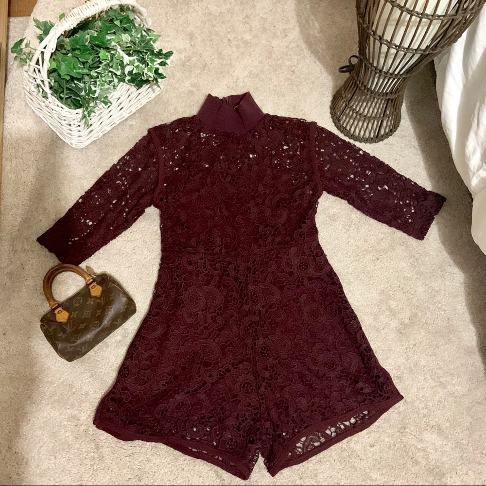 Zara Maroon Lace Romper